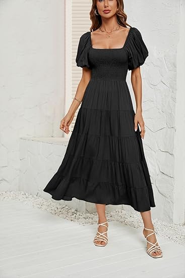Square Neck Floral Tiered Boho Maxi Dress