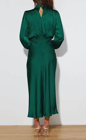 Women’s Long Sleeve Mock Neck Satin Formal Maxi Dress