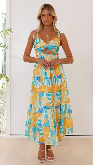 Bohemian Floral Spaghetti Strap Maxi Dress