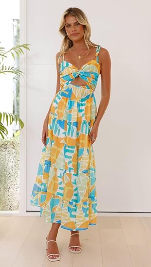 Bohemian Floral Spaghetti Strap Maxi Dress