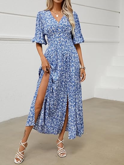 Bohemian Floral Split Maxi Dress