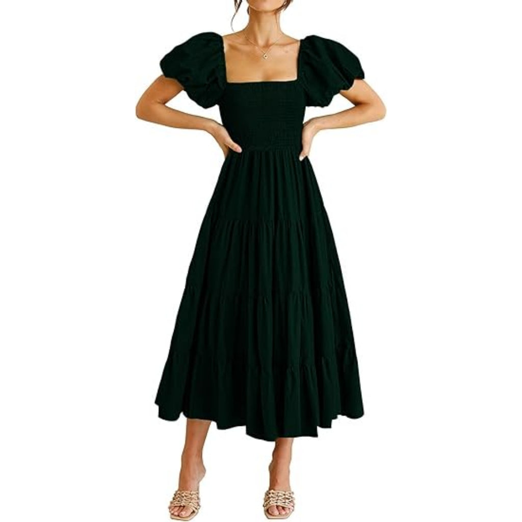 Square Neck Floral Tiered Boho Maxi Dress