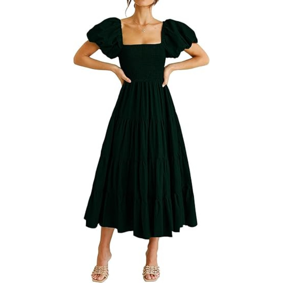 Square Neck Floral Tiered Boho Maxi Dress